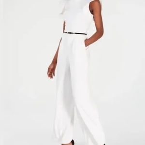 CALVIN KLEIN Womens White Cap Sleeve Evening Wide Leg Jumpsuit 14 No belt no tag